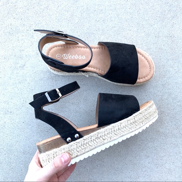 Black Espadrille Ankle Strap Platform Sandal - Picture 3 of 8